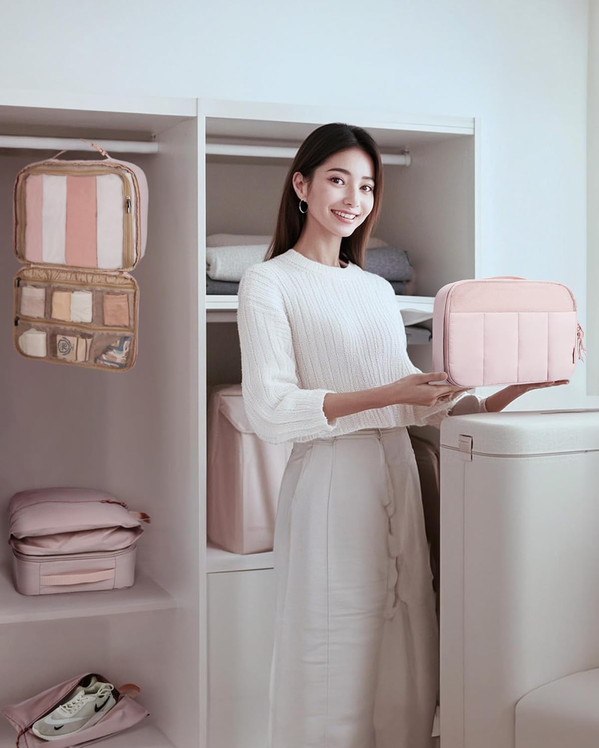 BAGSMART Packing Cubes for Travel Women, Large Capacity Hanging Packing Cubes for Suitcases, Quilted Travel Essentials for Women, Light Pink - Image 6